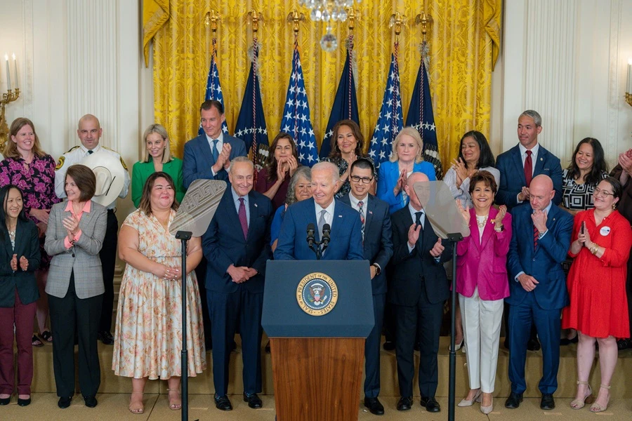 Joe Biden en la Casa Blanca en una conferencia de prensa.