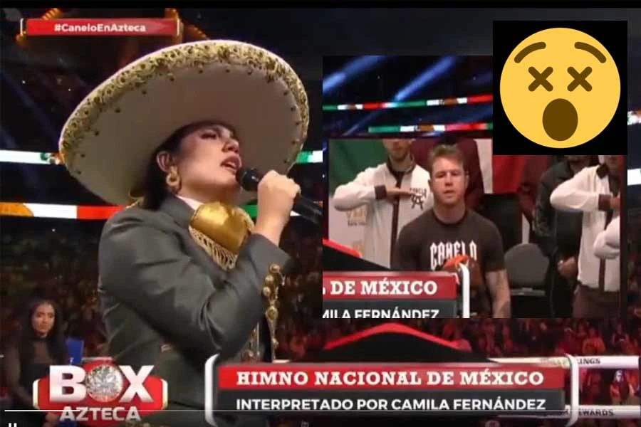 Camila Fernández se equivocó en el Himno de México previo a la pelea del Canelo Álvarez. | Screenshot