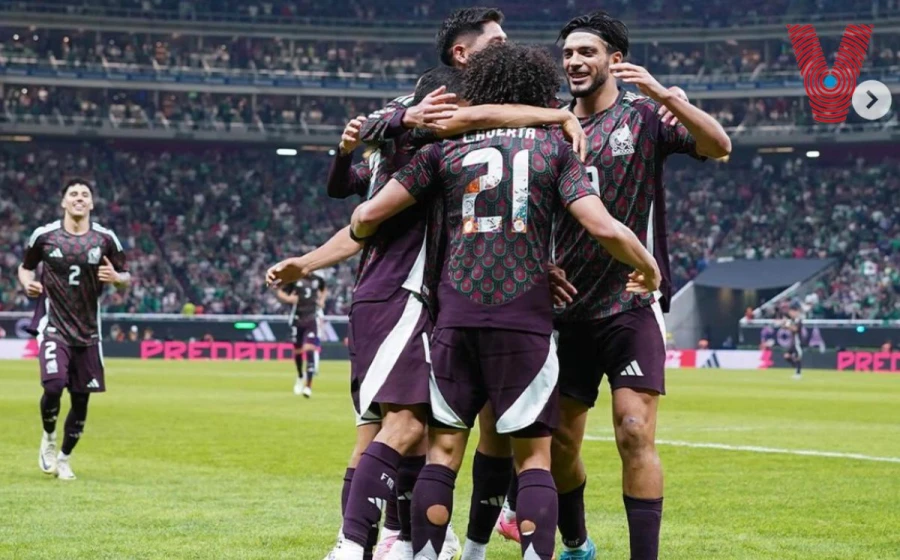 El Tri celebra la anotación del ChinoHuerta ante Estados Unidos. FOTO: @miseleccionmx